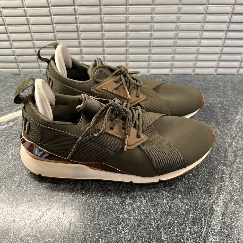 PUMA MUSE X-2 Women's Size 10 Green Rose Gold Running Sneakers Shoes 367047-02